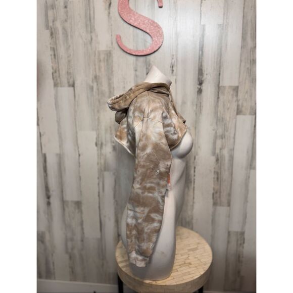 Jolie & Joy Tie-Dye Cropped Hoodie Small Survivor Warrior Graphic Beige Brown Dr - Picture 3 of 6